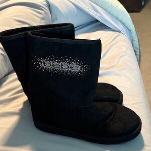 Bebe Black Winter Boots with Sparkle Logo rhinestone 9